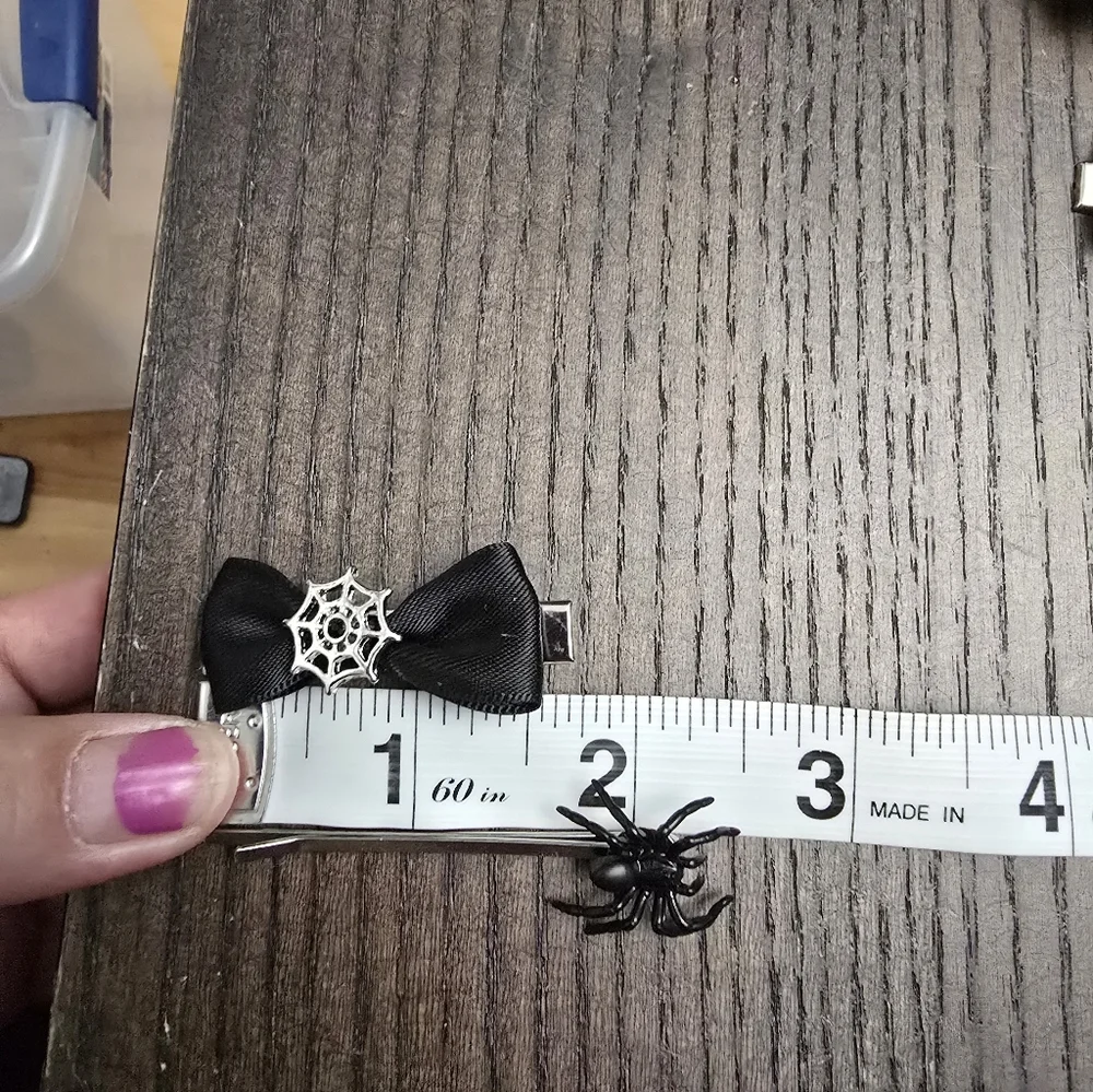 Black Bow Hair Clips with Spider and Web Accents Lot Of 6